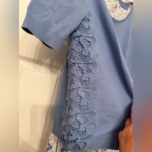 Talbots Periwinkle & White Shift Dress with Matching Sweater Size 8 - Picture 11 of 12